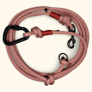 Smycz linowa Super Strong z karabinkiem alpinistycznym przepinana czerwono-biała