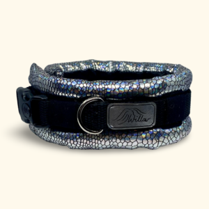 Elegancka obroża dla psa srebrna holograficzna